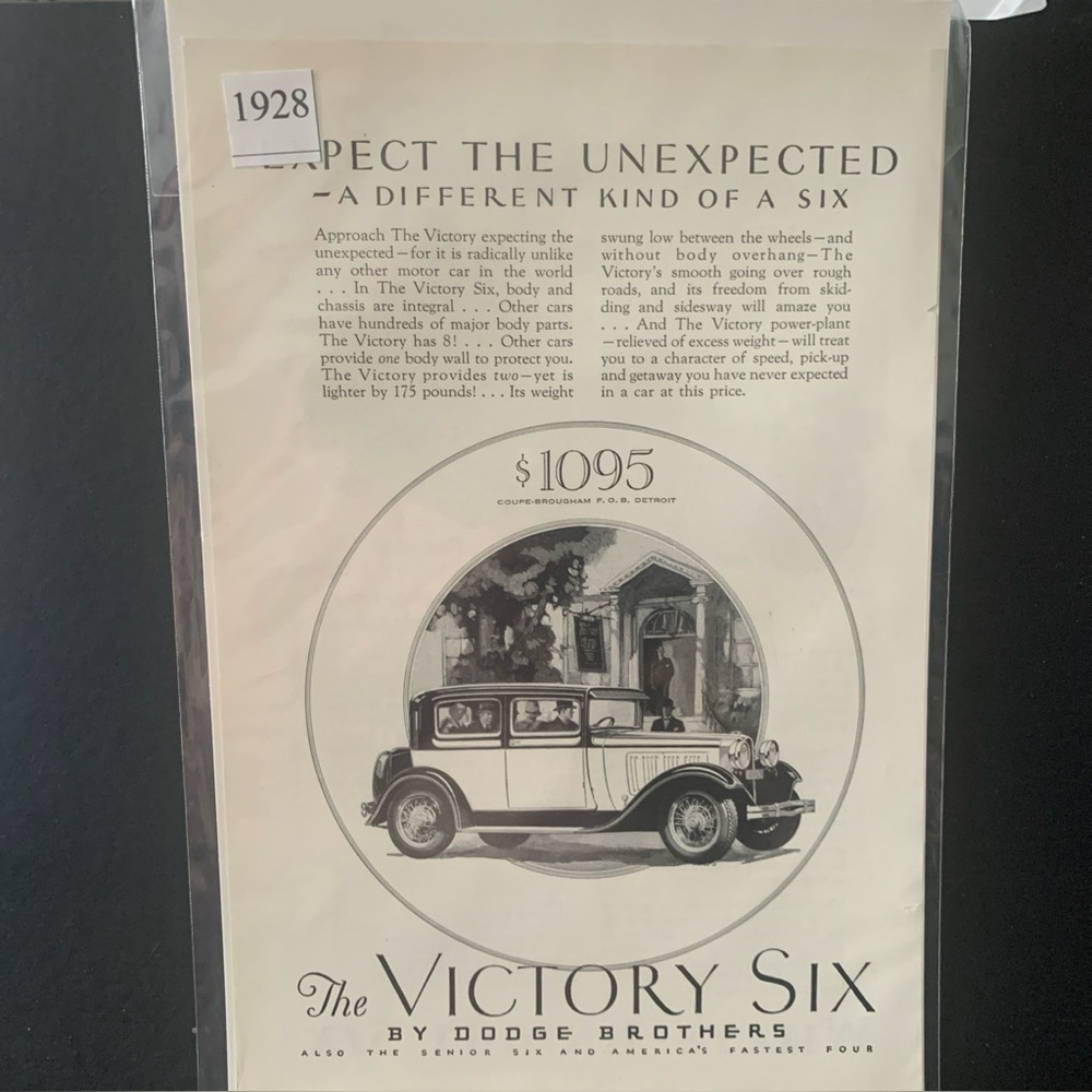 Vintage 1928 Dodge Brothers Victory Six Ad Advertisement